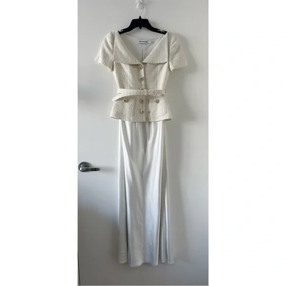 Self-Portrait bridal peplum satin and bouclé maxi dress (NEW and unworn!)